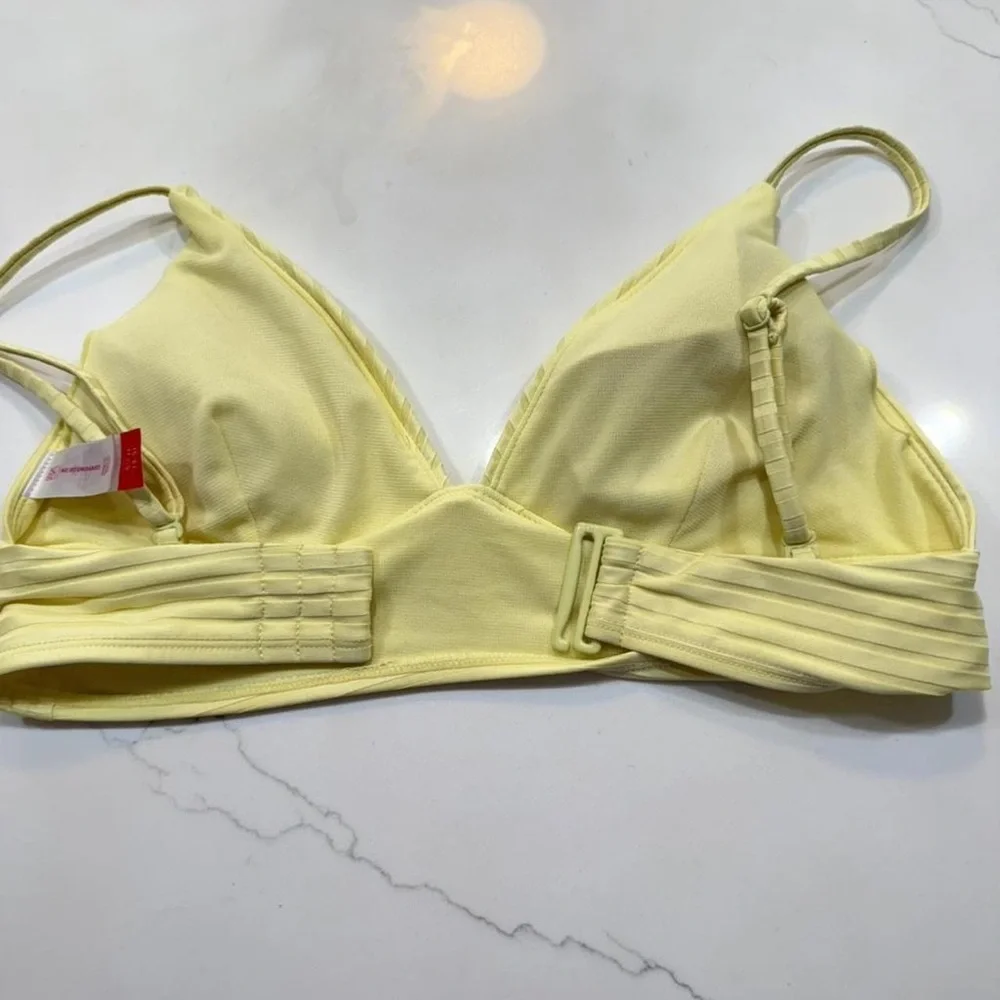 Ribbed Light Yellow Triangle Bikini Top - Women Swim Bikinis